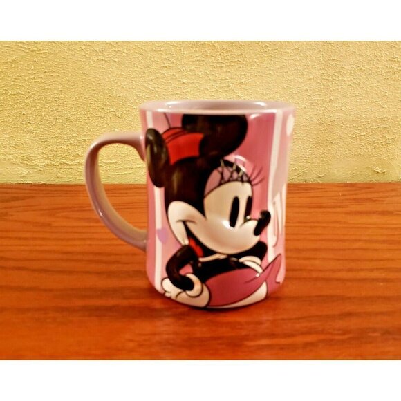 Vintage Minnie Mouse Hearts Disney Mug Coffee Tea Pink and Lavender Embossed - Picture 3 of 7